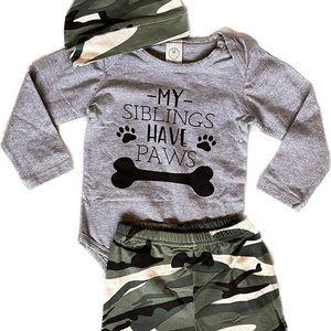 NEW Camo My Siblings Have Paws 3 Pc Outfit